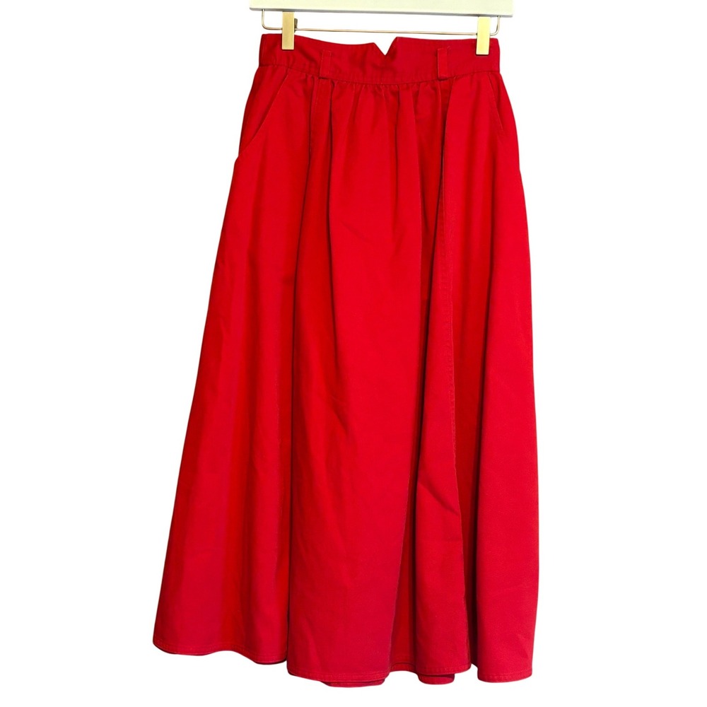 Chaus Vintage Red Cotton Blend Maxi Skirt High Waisted A-Line Pockets Classic 8